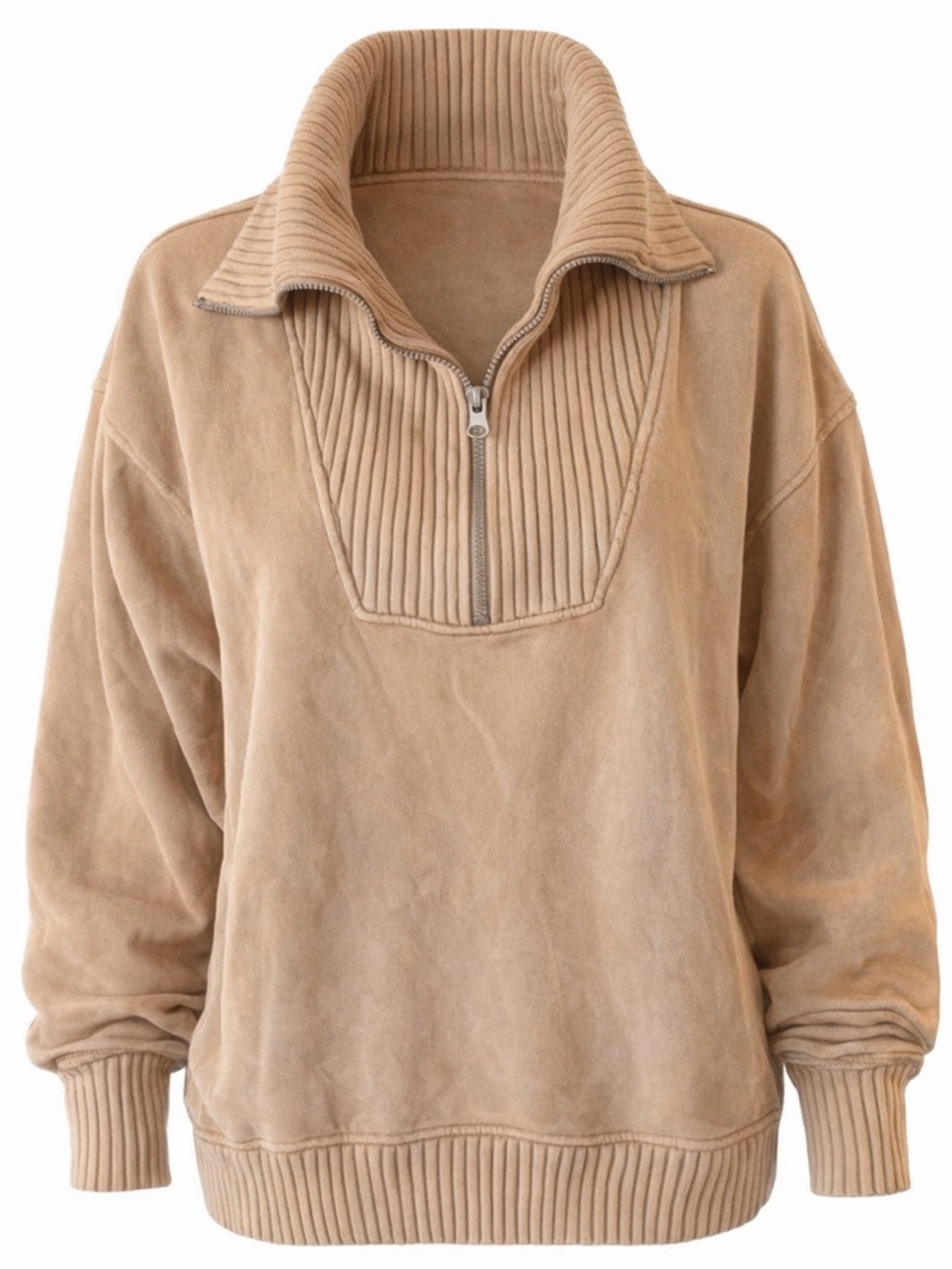 Aerie Tan Ribbed Half Zip Pullover Sweatshirt Cozy Oversized Vibes XS
